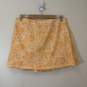 Ripskirt Womens Mini Skirt Large Yellow Tropical Print Pockets Stretch‎ Golf